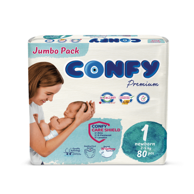 Confy Premium Kinder-Baby Windeln Gr. 1 bis 6  Rundum Auslaufschutz